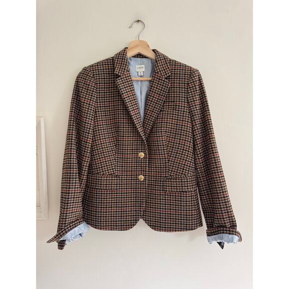 J. CREW Wool Blend Schoolboy Blazer in Camel Multi Houndstooth Size 6 - Picture 3 of 9